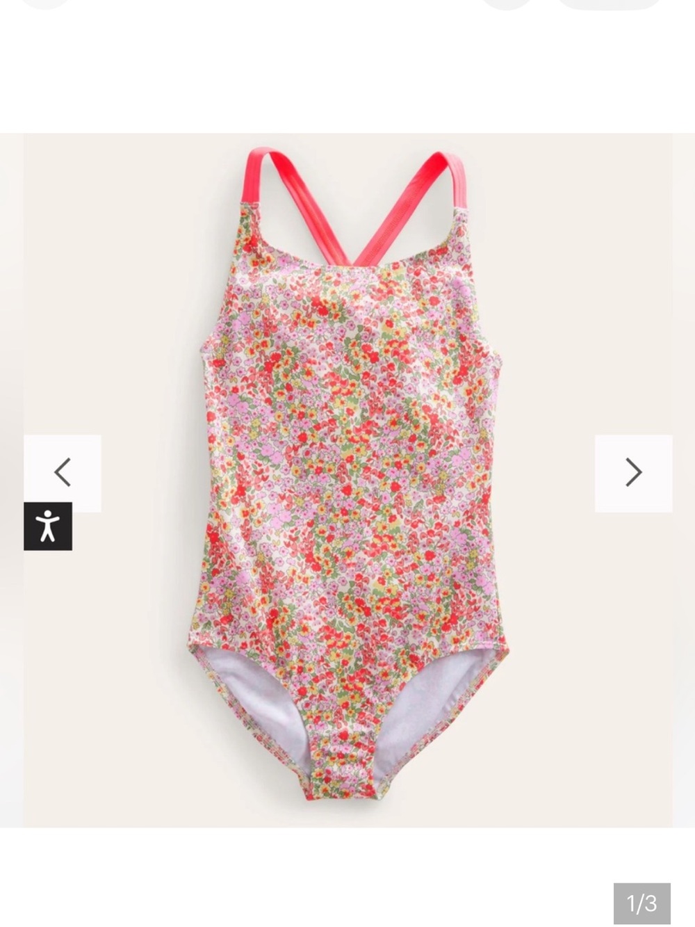 Mini Boden Pink Floral Cross-Back One-Piece Swimsuit size 3-4 years